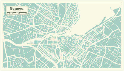 Geneva Switzerland City Map in Retro Style. Outline Map.