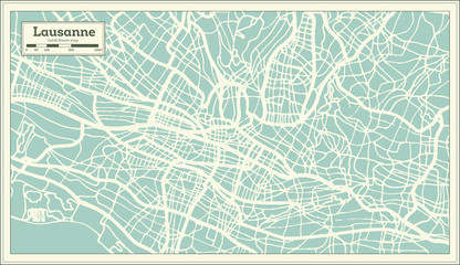 Lausanne Switzerland City Map in Retro Style. Outline Map.