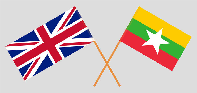 Crossed flags of Myanmar and the UK