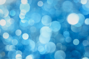 Abstract blue color bokeh. Christmas background