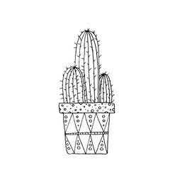 Cactus printing. Hand drawn illustration