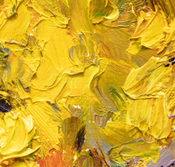 Naklejka na ściany i meble Yellow oil paint on canvas as abstract background