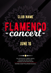 Vertical flamenco concert template with dark background, graphic elements and text - obrazy, fototapety, plakaty
