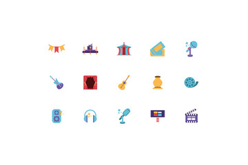 set of icons of entertainment on white background