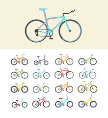 Types of modern bikes flat vector illustrations set