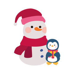 christmas snowman and penguin icon