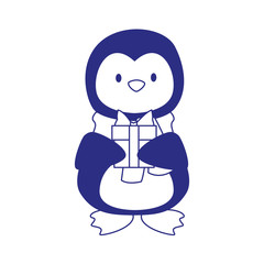 cute penguin with gift box icon