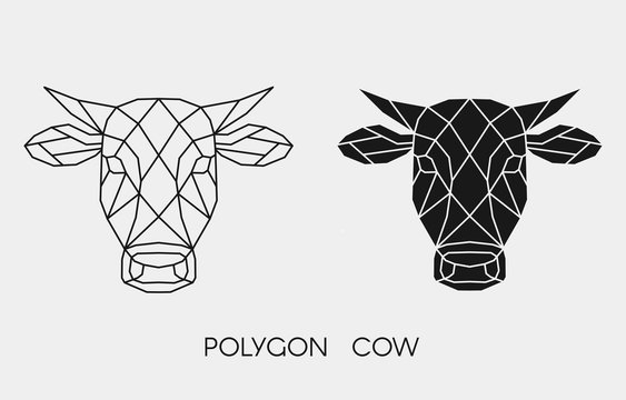 Geometric polygonal cow. Abstract linear cow head. Vector illustration. Animal icon.