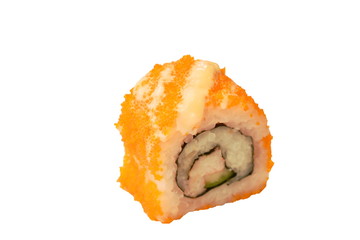 California roll topping shrimp egg Sushi Japanese food on white background