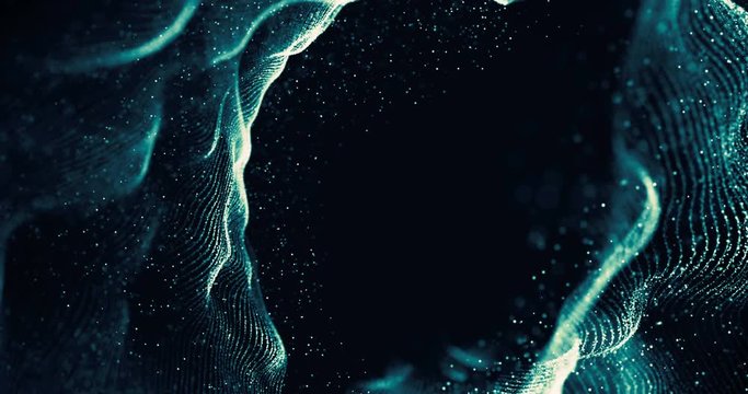 abstract blue geometrical plexus on black background with lines and dots movement, seamless
