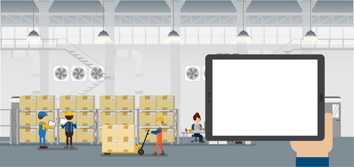 Empty screen tablet in warehouse