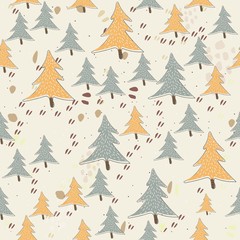 Obraz premium Cute Pattern with trees and clouds. Hand Drawn Scandinavian Style.