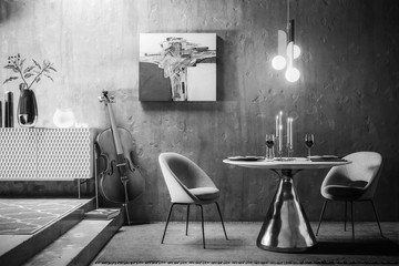 Dinner for Two - Furnishings Presentation (black and white) - 3d visualization