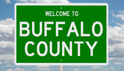 Rendering of a green 3d highway sign for Buffalo County