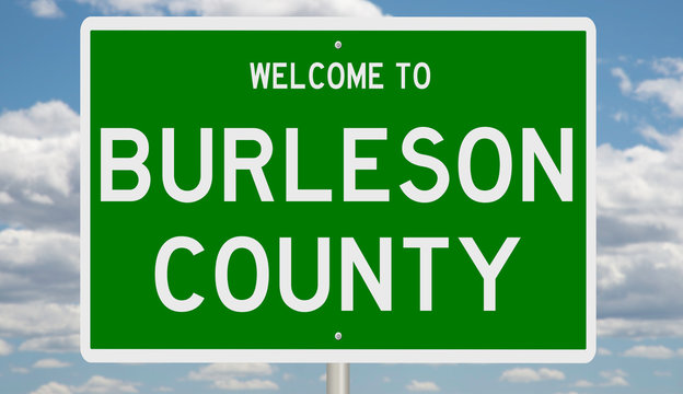 Rendering of a green 3d highway sign for Burleson County