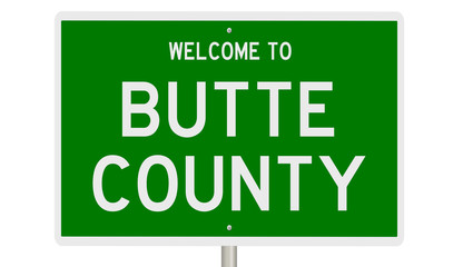 Rendering of a green 3d highway sign for Butte County