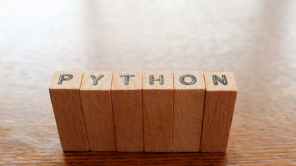 Close up the Wooden Text Block of Python