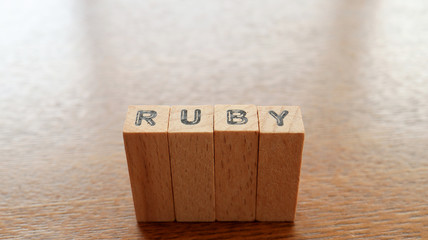 Close up the Wooden Text Block of Ruby