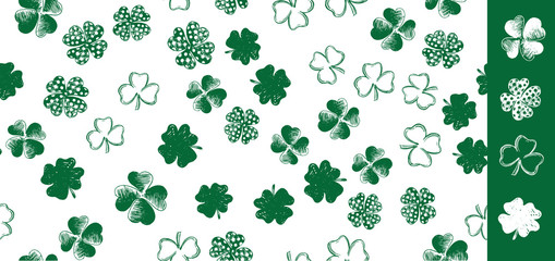 Patrick day. Set of hand drawn clovers.