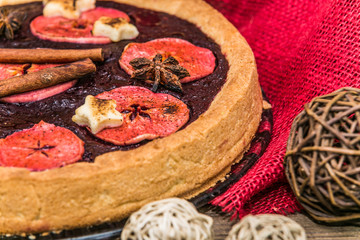 Cakes for christmas. Sweet cakes at a bakery for Christmas eve. Christmas winter food composition
