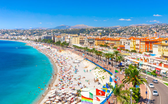 Promenade Des Anglais In Nice, France. Nice Is A Popular Mediterranean Tourist Destination, Attracting 4 Million Visitors Each Year