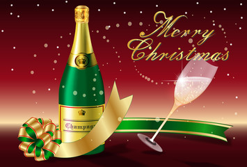 クリスマスのデザイン02（シャンパンと金のリボン）