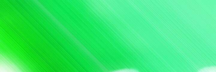 abstract colorful horizontal presentation banner background with diagonal lines and medium sea green, medium aqua marine and lime green colors and space for text and image