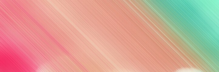 abstract colorful horizontal presentation banner background with diagonal lines and dark salmon, medium aqua marine and moderate pink colors and space for text and image