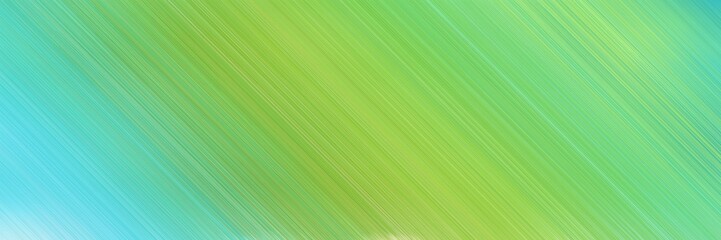 abstract colorful horizontal advertising banner background with diagonal lines and pastel green, medium turquoise and medium aqua marine colors and space for text and image