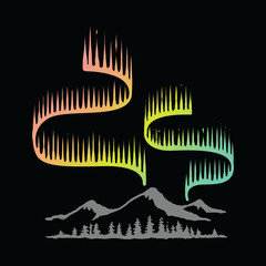 Aurora Nature Mountain Graphic Illustration Vector Art T-shirt Design