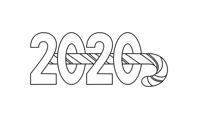 Obraz premium Happy New year 2020 illustration. Numbers with a candy cane in the middle. Typo for year twenty-twenty. For greeting card print, banner for seasonal holiday flyer and invitation. line art for coloring