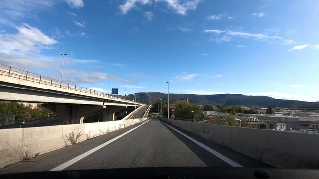 Dashboard point of view driving on ring road in Trieste