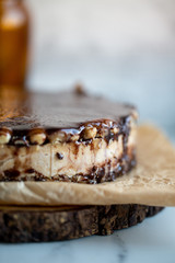 Vegan milk free and sugar free raw Caramel, Butter Toffee Crunch Chocolate Cake