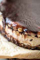 Vegan milk free and sugar free raw Caramel, Butter Toffee Crunch Chocolate Cake
