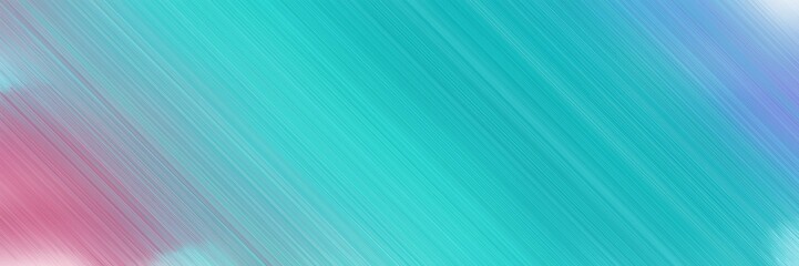 abstract colorful horizontal presentation banner background material with diagonal lines and medium turquoise, pastel purple and sky blue colors and space for text and image