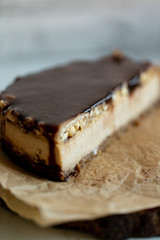Vegan milk free and sugar free raw Caramel, Butter Toffee Crunch Chocolate Cake