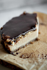Vegan milk free and sugar free raw Caramel, Butter Toffee Crunch Chocolate Cake