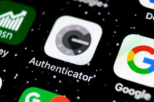 Sankt-Petersburg, Russia, February 3, 2019: Google authenticator application icon on Apple iPhone X smartphone screen close-up. Google Authenticator app icon. Social network. Social media icon