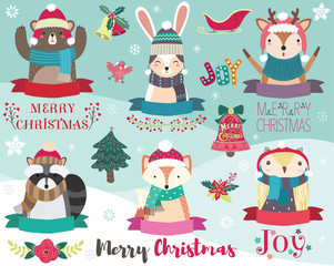 Obraz na płótnie Canvas Cute Christmas Design Element Set