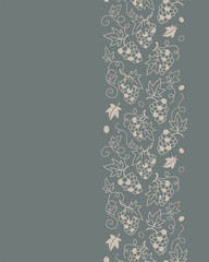 Vector seamless border with hand drawn graceful grapes and leaves contours. 