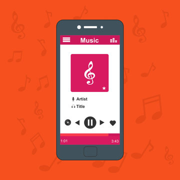 Smartphone application for online buying, downloading and listening to music. for website and mobile app. Easy to edit and customize. Vector illustration