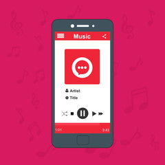 Online music player mobile application design template. Can be used for workflow layout template, banner, marketing, infographics.