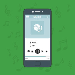 Online music player mobile application design template. Can be used for workflow layout template, banner, marketing, infographics.