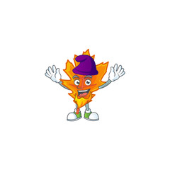 Mascot a elf in the cartoon orange autumn leaves
