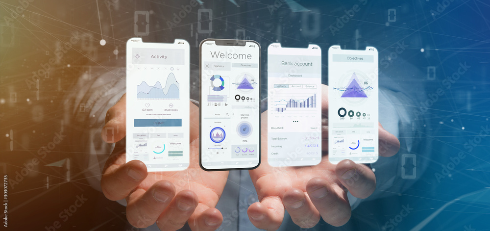 Poster application interface ui on a smartphone - 3d rendering