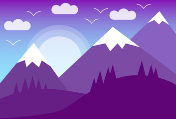 Landscape Banner with mountains, vector image in flat design style