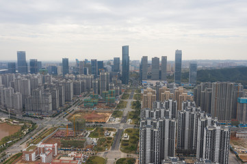 Aerial photography is developing a building in the city tower skyline landscape