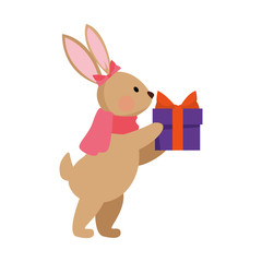 cartoon christmas rabbit with gift box