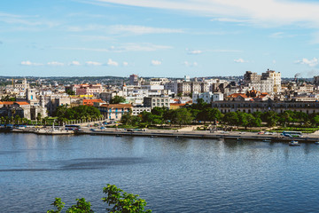 Fototapeta na wymiar Havana with its bay seen from El Morro Cabaña