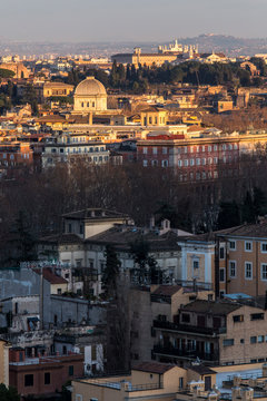 Skyline details in Rome at sunset from Gianicolo's hill